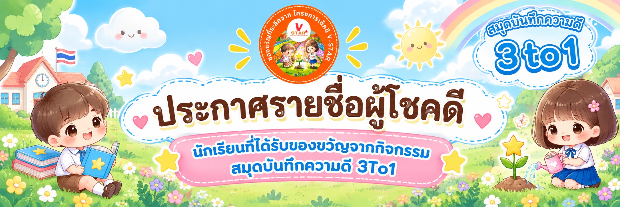 ประกาศรายชื่อผู้โชคดี นักเรียนที่ได้รับของขวัญจากกิจกรรมสมุดบันทึกความดี 3to1 ปี 2569